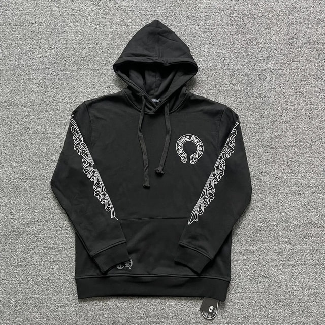 Chrome Hearts Horseshoe Sleeve-Print Hoodie — Black product presentation