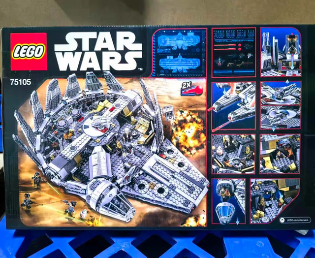 LEGO Star Wars Millennium Falcon set 75105 package with opening hull display