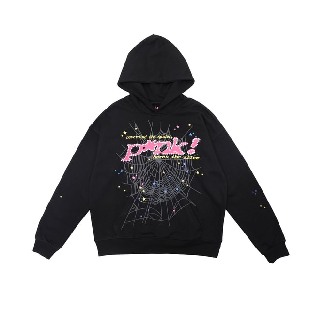 Sp5der “Nevermind the Spider” Web Hoodie — Black/Pink product presentation