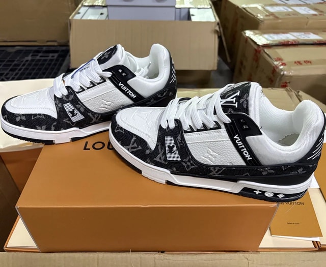 Louis Vuitton black-and-white monogram trainer sneakers