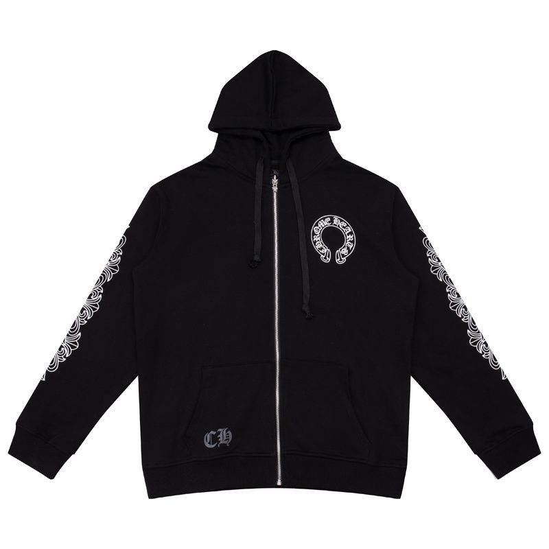 Chrome Hearts Horseshoe Cross-Sleeve Zip Hoodie — Black product view 6