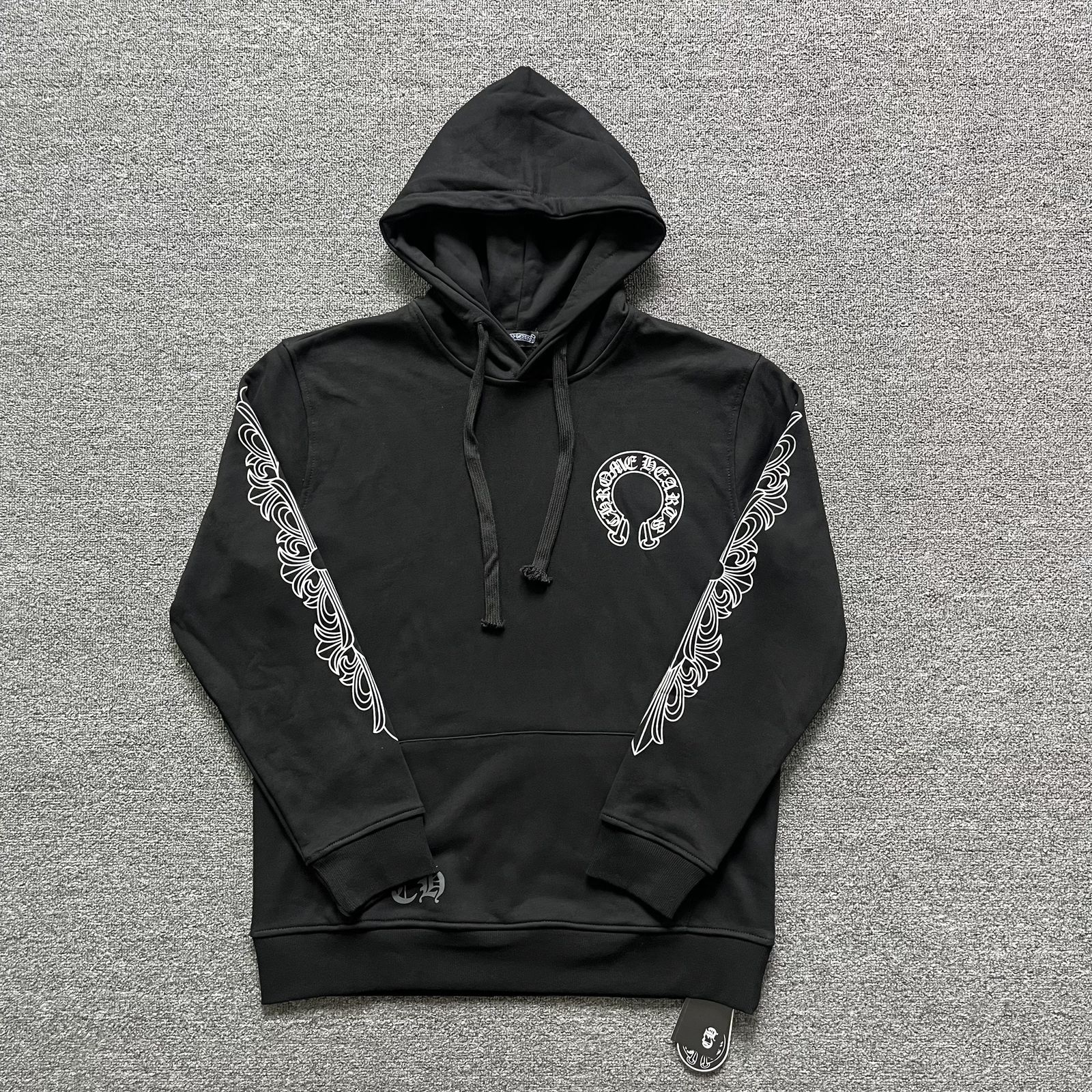 Chrome Hearts Horseshoe Sleeve-Print Hoodie — Black product view 1