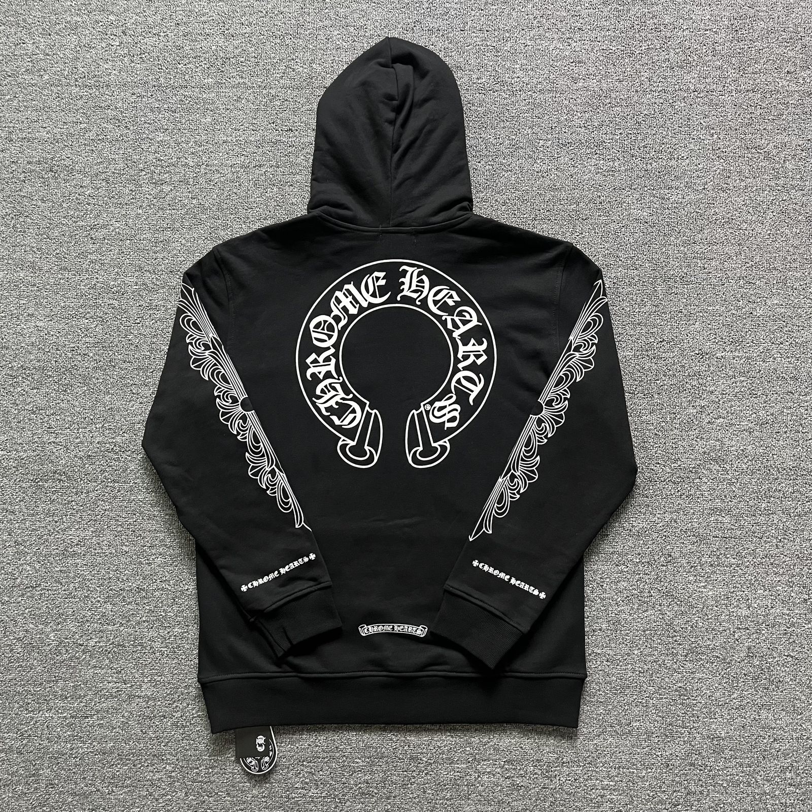 Chrome Hearts Horseshoe Sleeve-Print Hoodie — Black product view 8