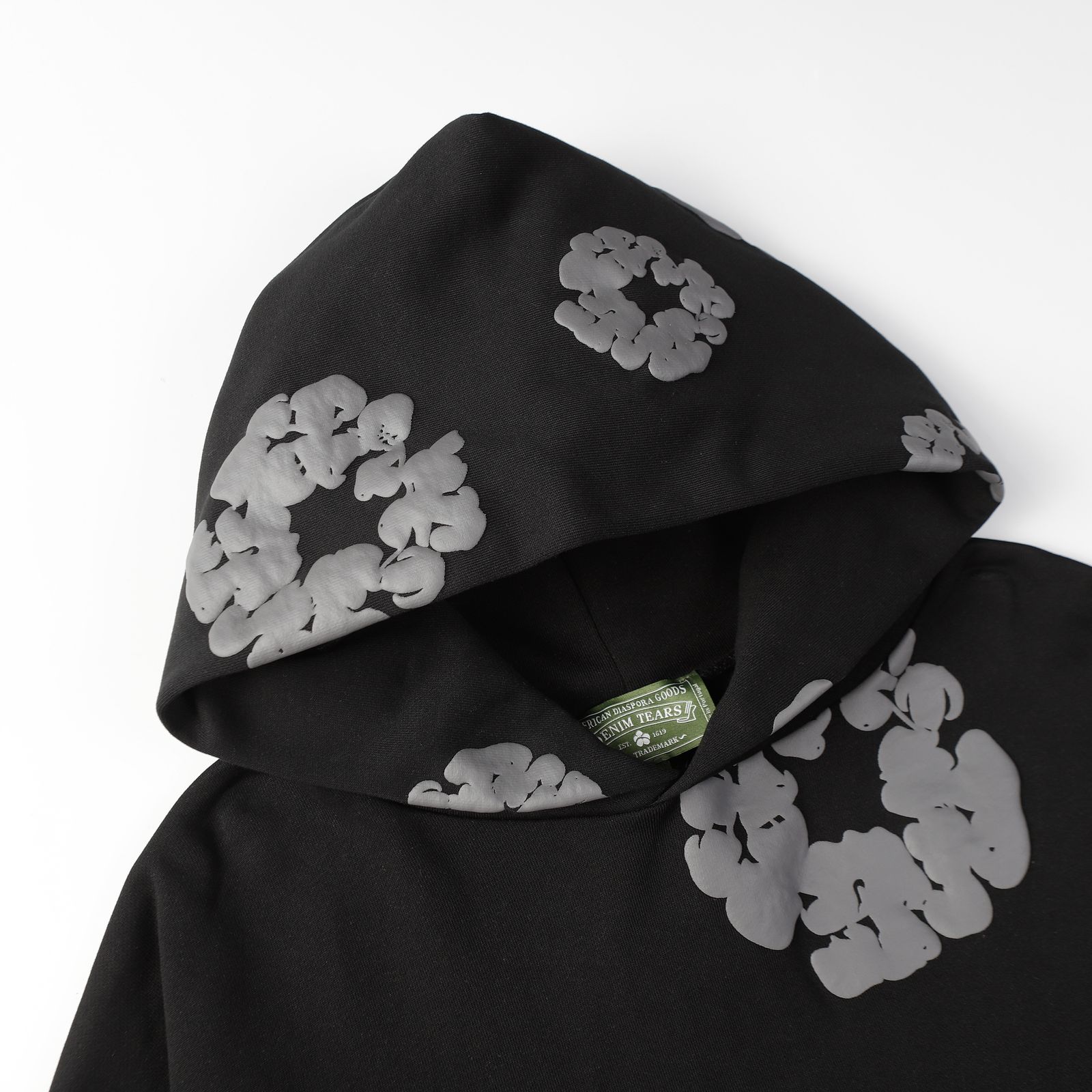Denim Tears Cotton Wreath Hoodie — Black/Gray Print product view 9