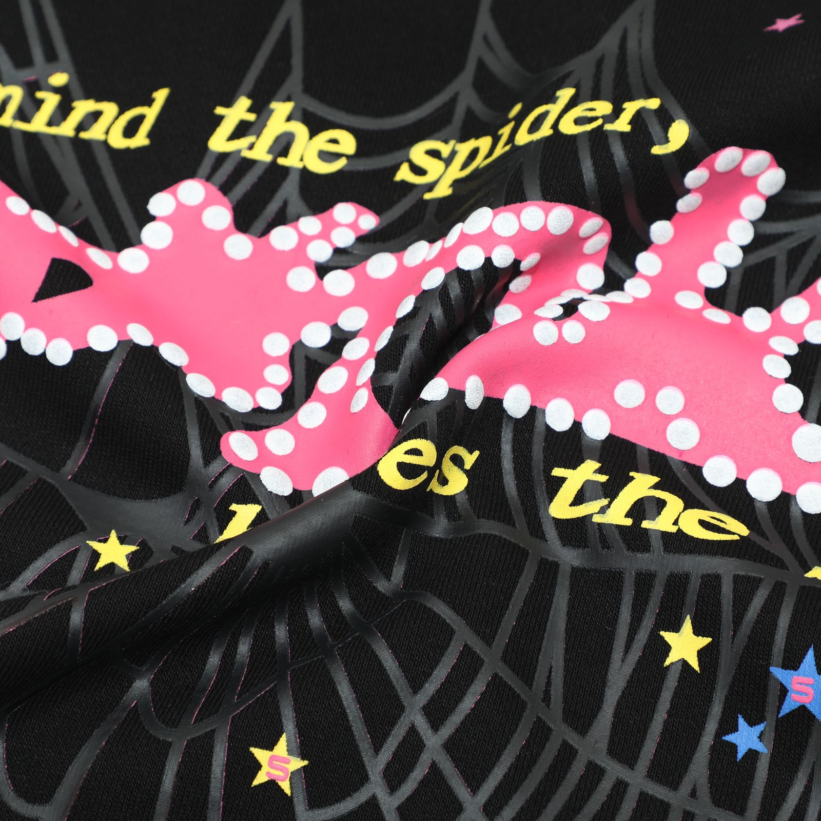 Sp5der “Nevermind the Spider” Web Hoodie — Black/Pink product view 3