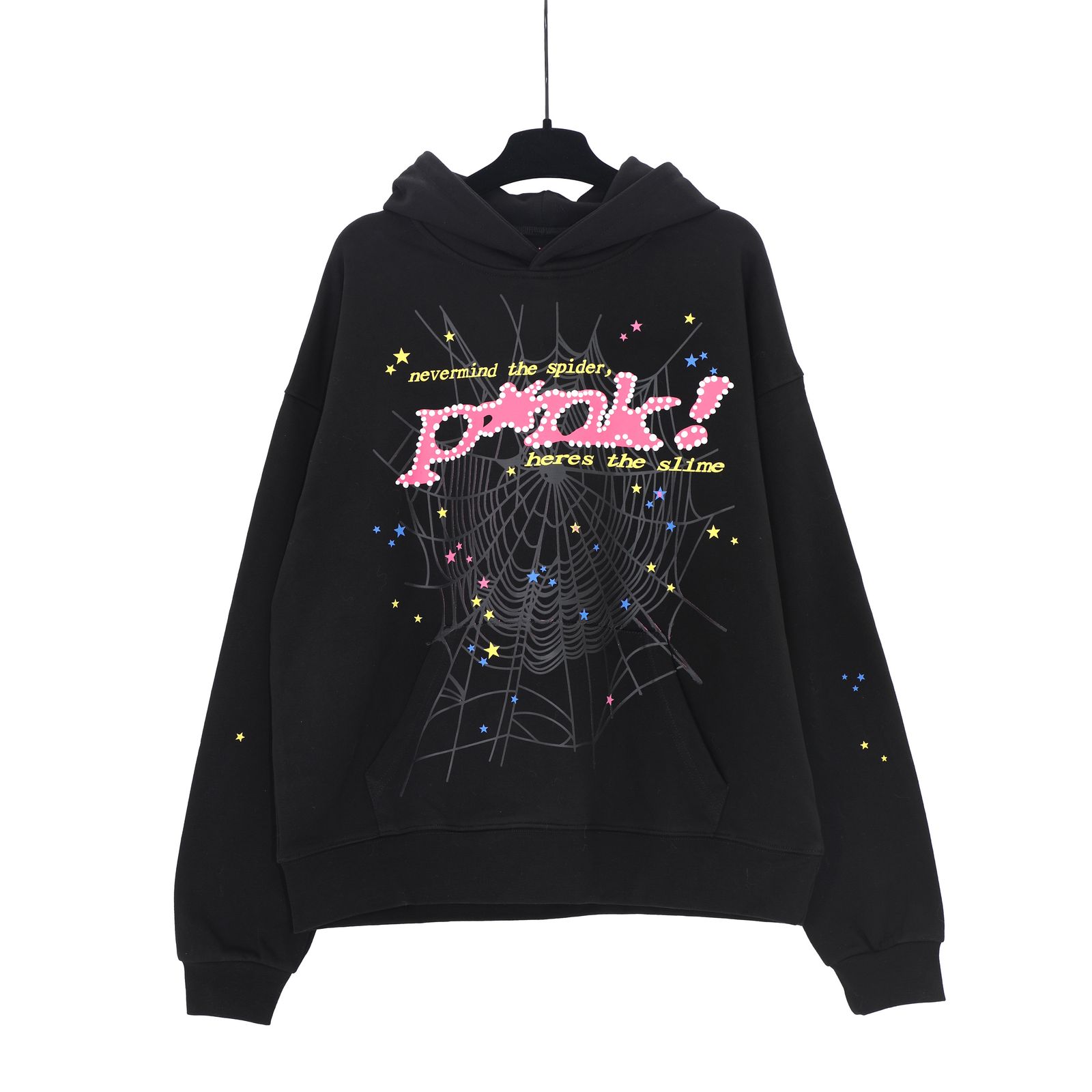 Sp5der “Nevermind the Spider” Web Hoodie — Black/Pink product view 7
