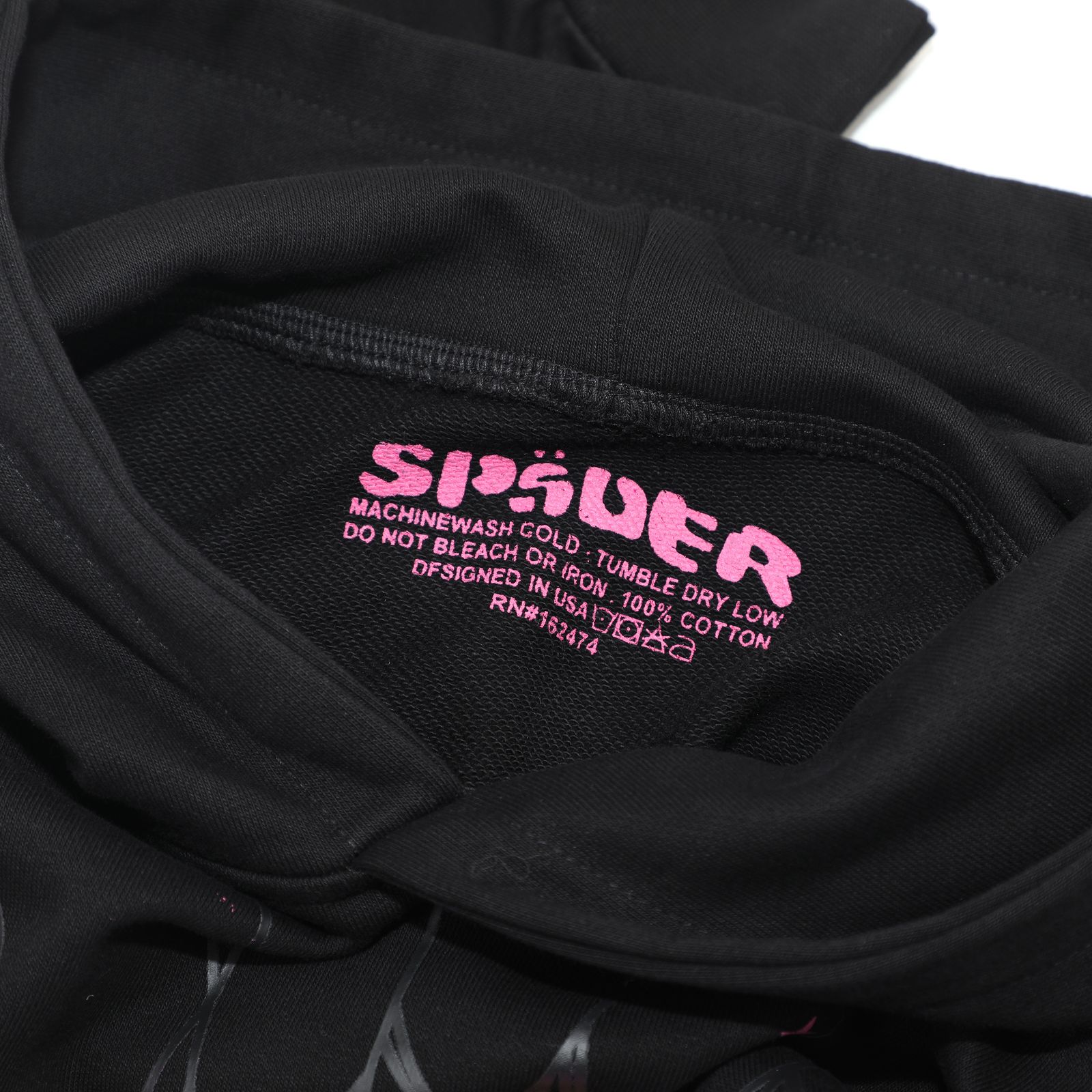Sp5der “Nevermind the Spider” Web Hoodie — Black/Pink product view 11