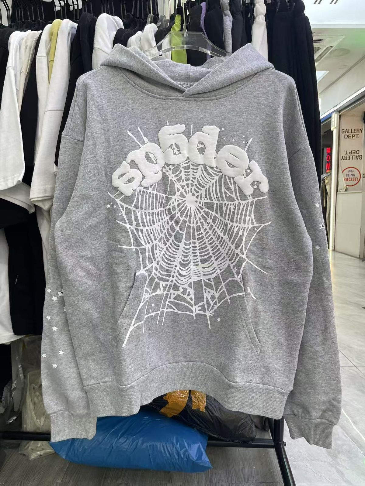 Sp5der Web Hoodie — Heather Gray/White product view 4