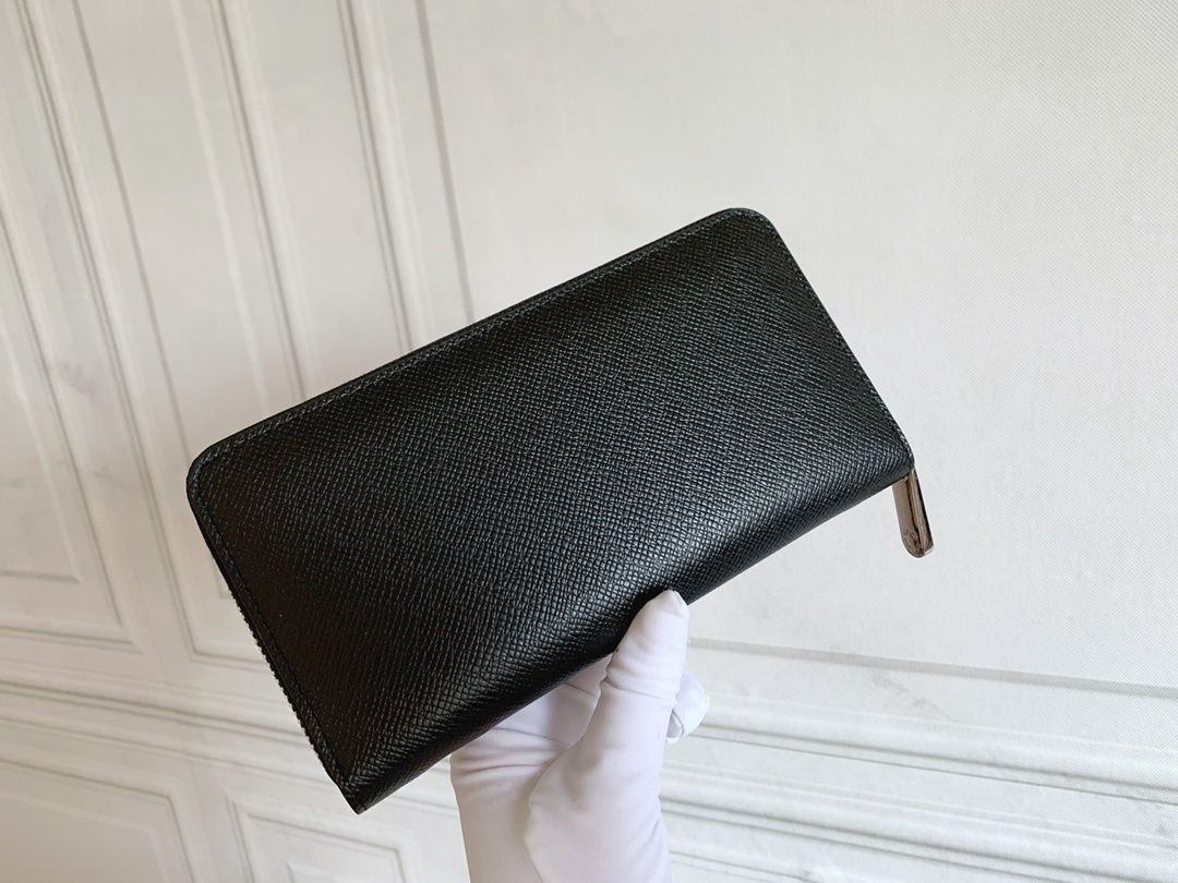 Black Textured Zip-Around Long Wallet Q07 product view 2