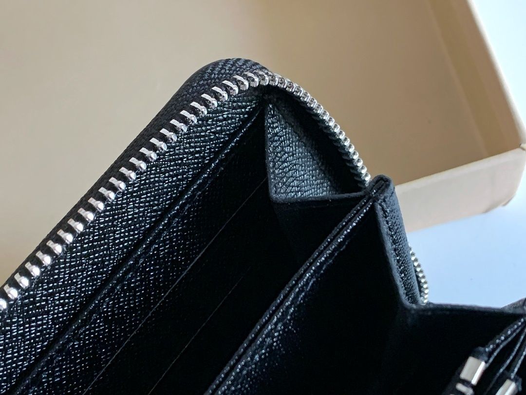 Black Textured Zip-Around Long Wallet Q07 product view 6