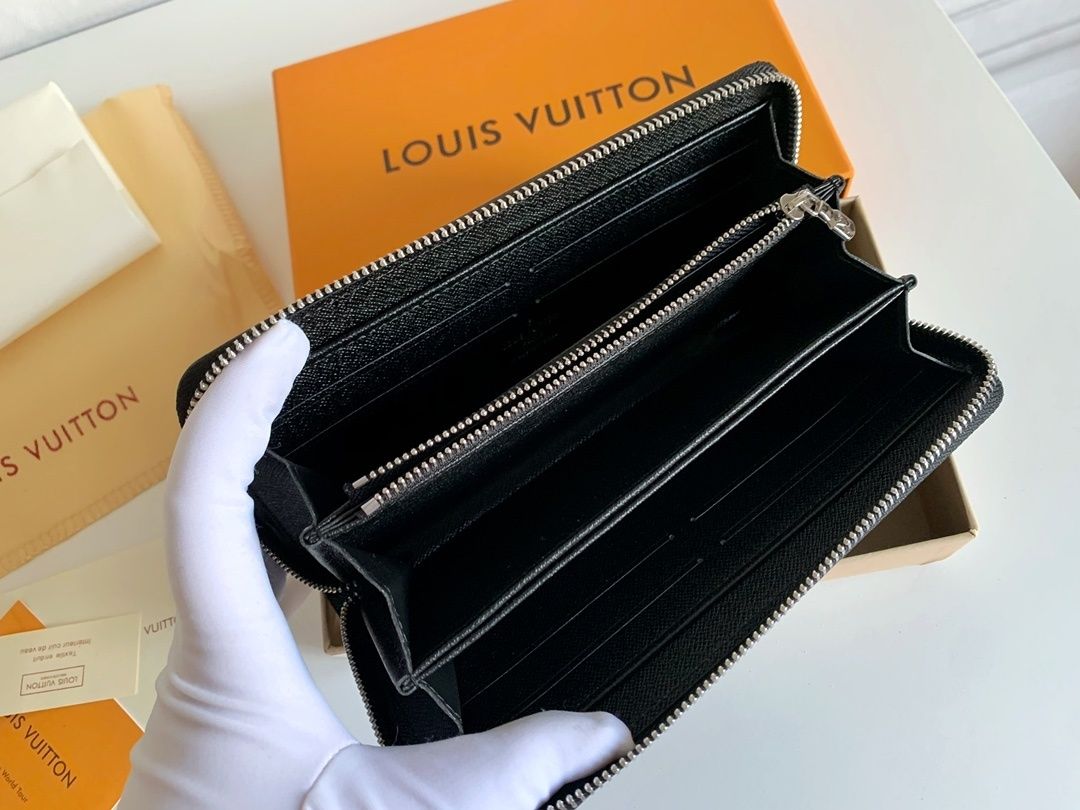 Black Textured Zip-Around Long Wallet Q07 product view 7