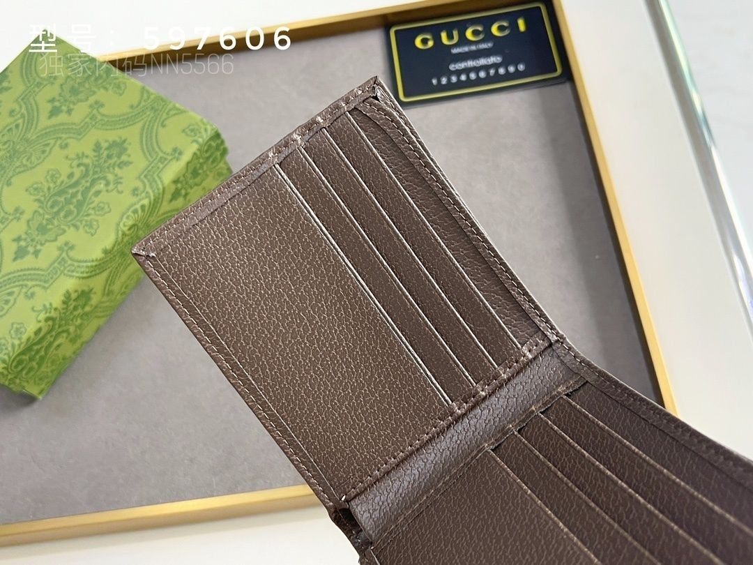 Brown Web-Stripe Monogram Bifold Wallet Q09 product view 3