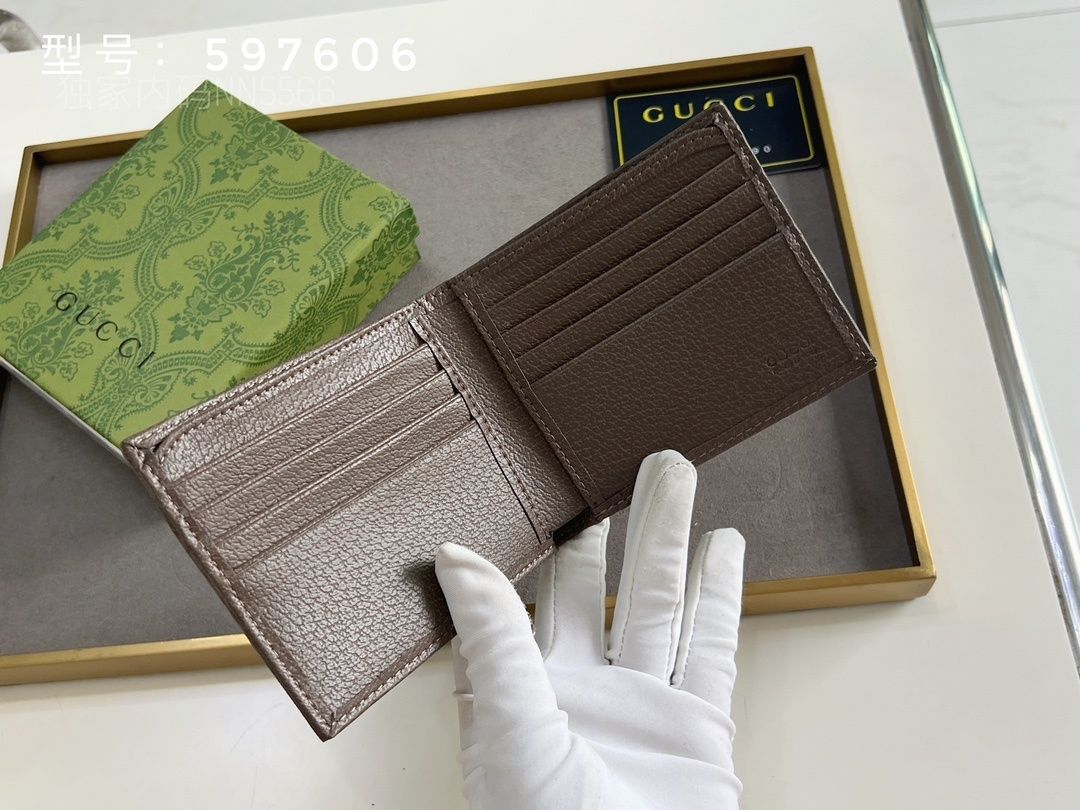 Brown Web-Stripe Monogram Bifold Wallet Q09 product view 4