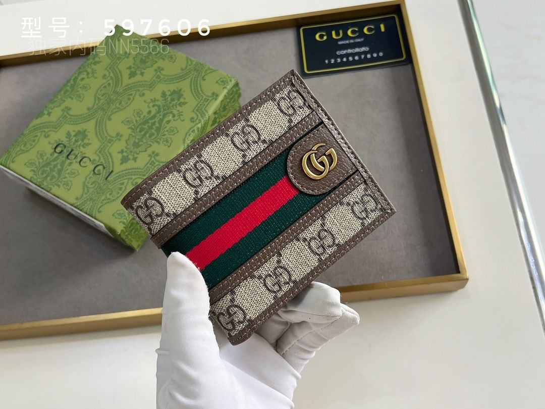 Brown Web-Stripe Monogram Bifold Wallet Q09 product view 7